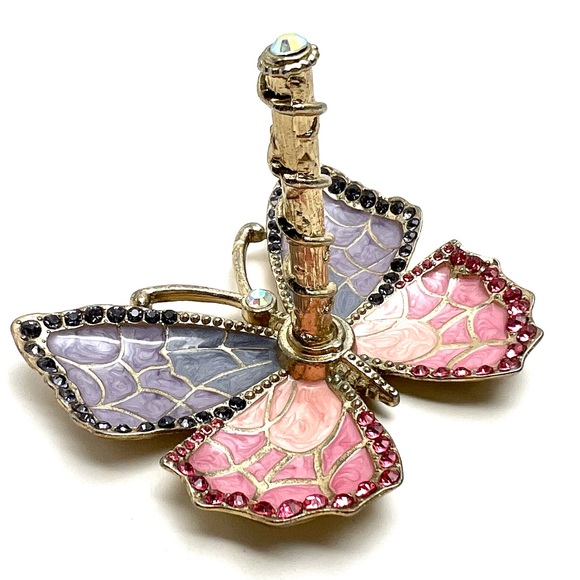 CRYSTAL ENAMEL GOLD PLATED BUTTERFLY JEWELLERY STAND ORGANAZER RING HOLDER GIFT - Picture 1 of 8